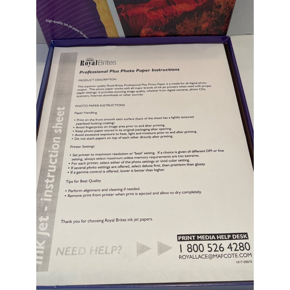 Photo Satin Paper Royal Brites Professional Plus Letter Sz Inkjet Printer READ - Picture 4 of 7